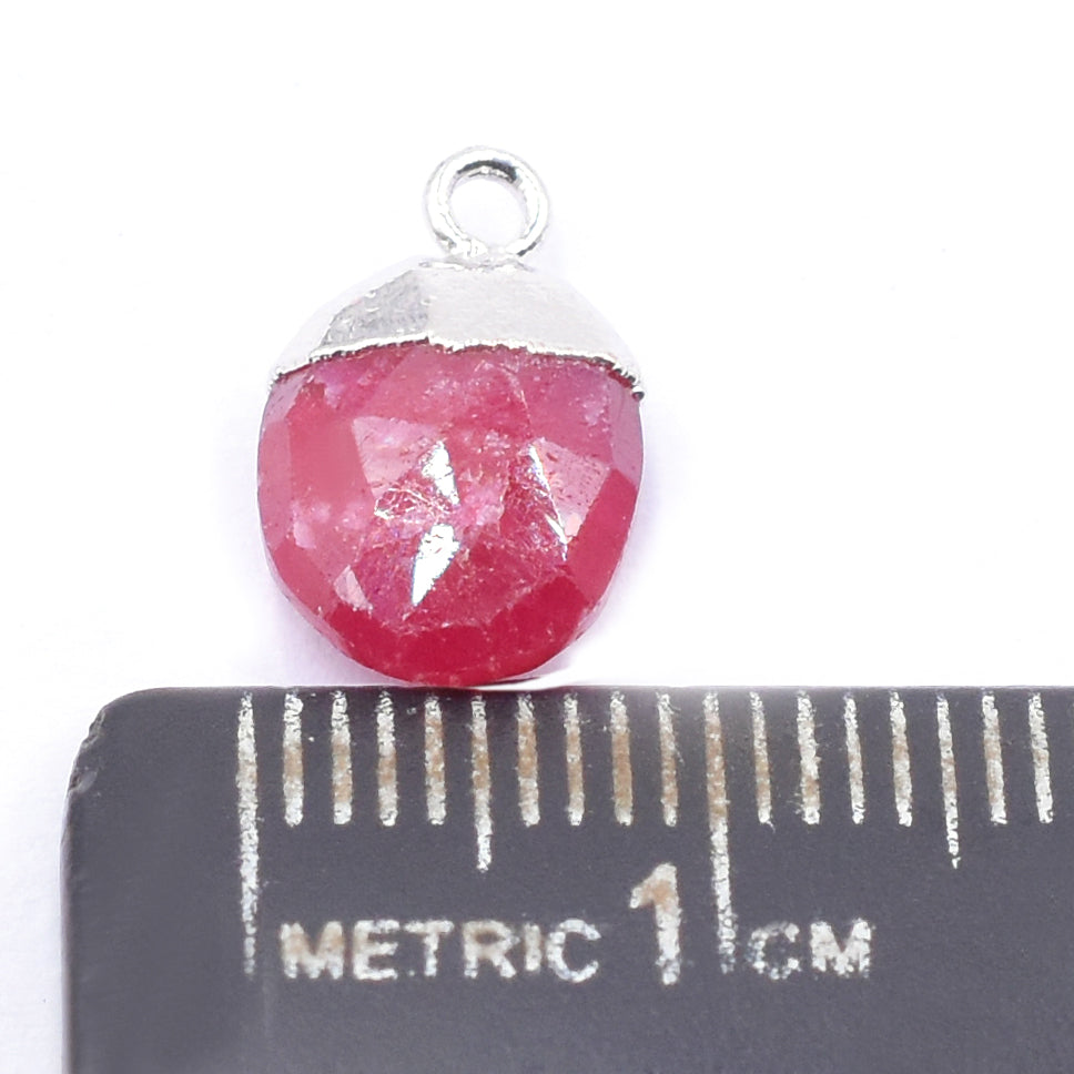 Ruby Corundum 10X8 MM Oval Shape Rhodium Electroplated Pendant (Set Of 2 Pcs)