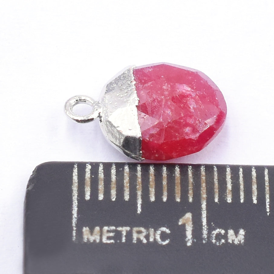 Ruby Corundum 10X8 MM Oval Shape Rhodium Electroplated Pendant (Set Of 2 Pcs)