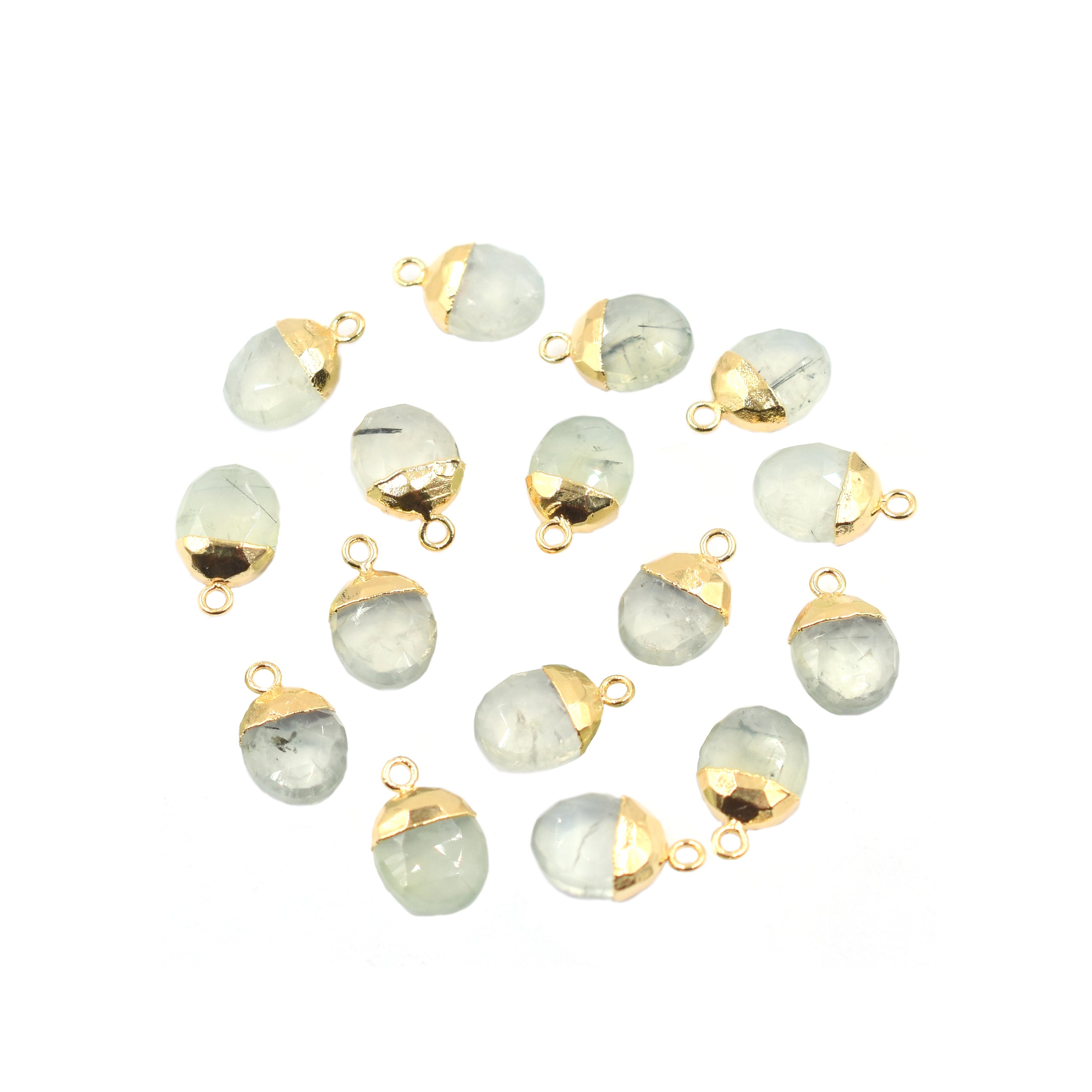 Prehnite 10X8 MM Oval Shape Gold Electroplated Pendant (Set Of 2 Pcs)