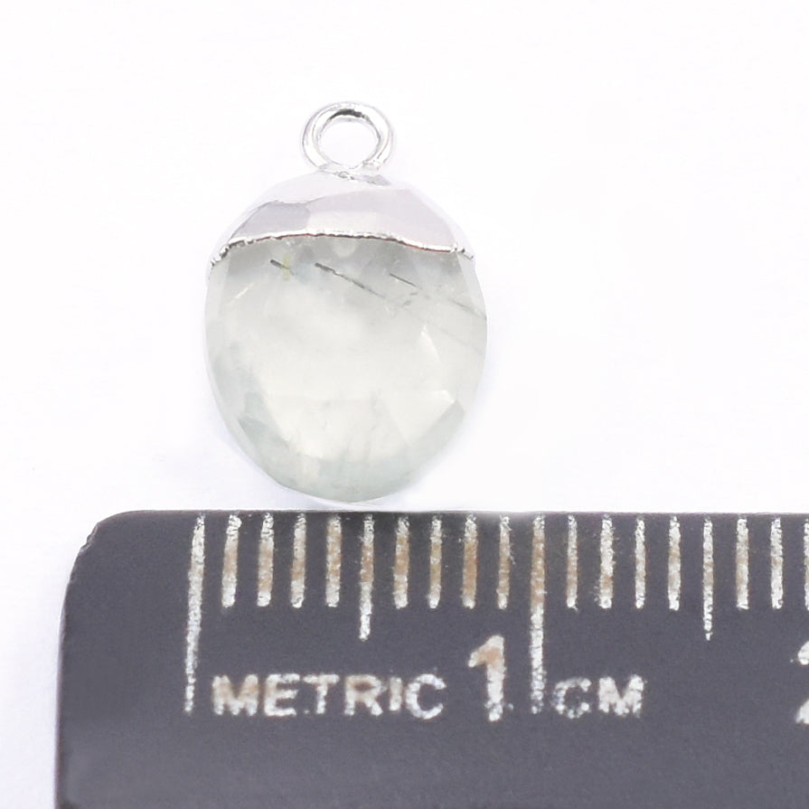 Prehnite Oval Shape 10 x 8 MM Silver Electroplated Pendant (Set Of 2 Pcs)