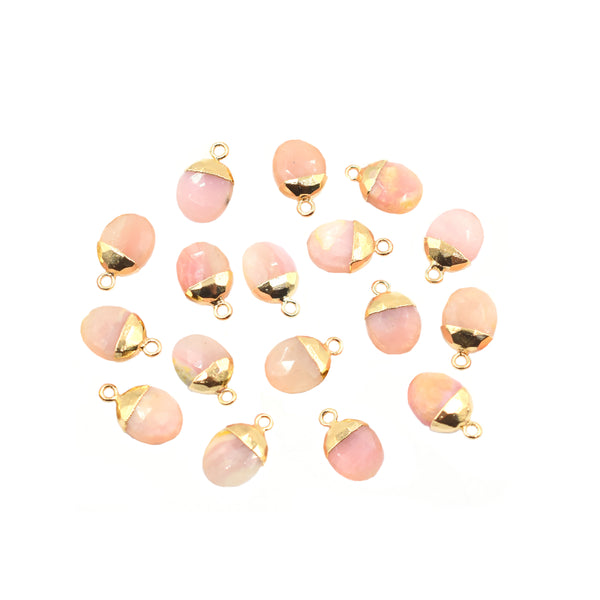 Pink Opal 10X8 MM Oval Shape Gold Electroplated Pendant (Set Of 2 Pcs)