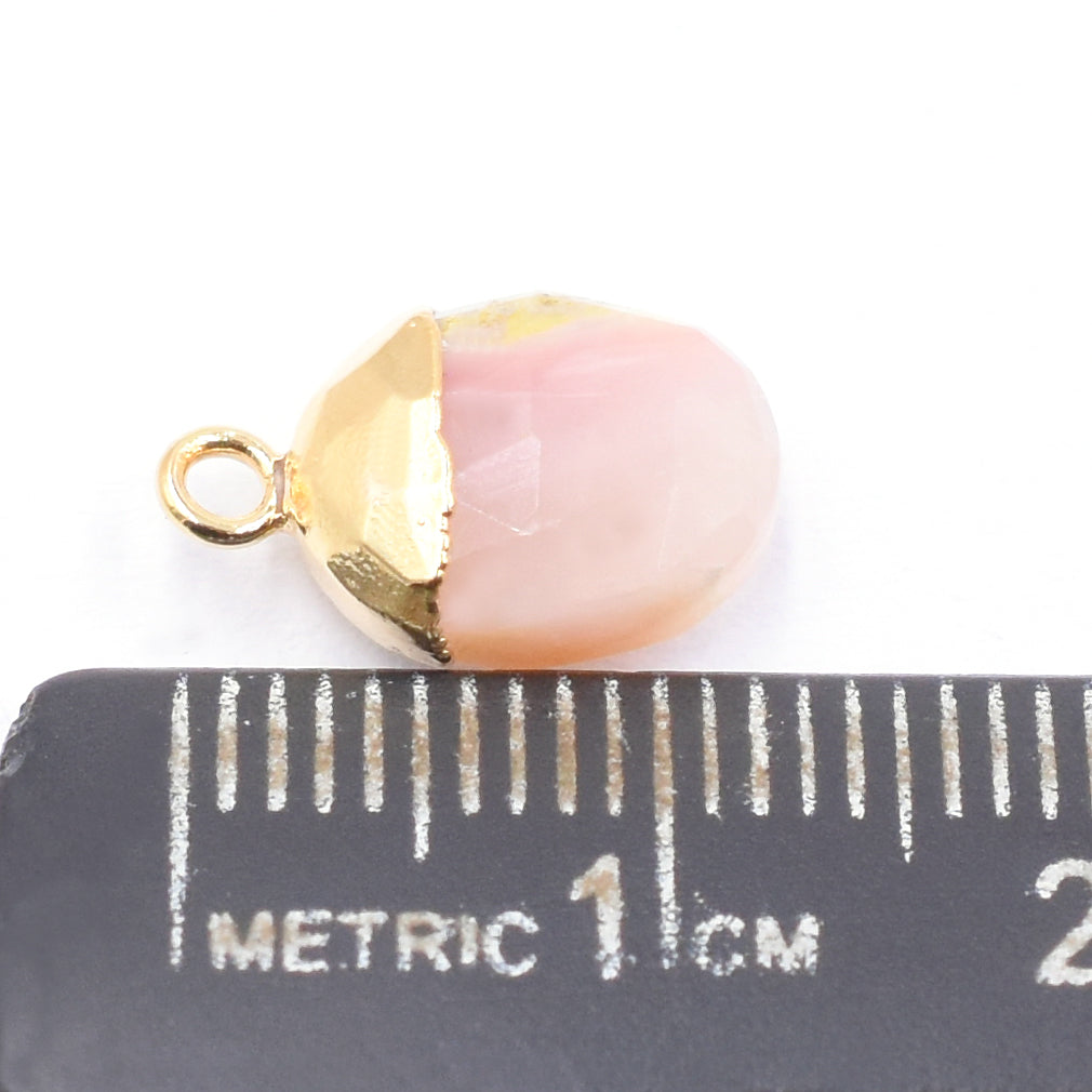Pink Opal 10X8 MM Oval Shape Gold Electroplated Pendant (Set Of 2 Pcs)