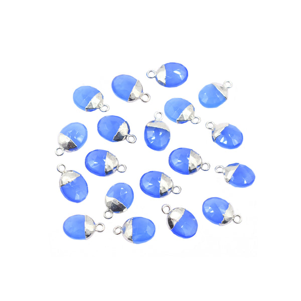 Blue Chalcedony 10X8 MM Oval Shape Rhodium Electroplated Pendant (Set Of 2 Pcs)
