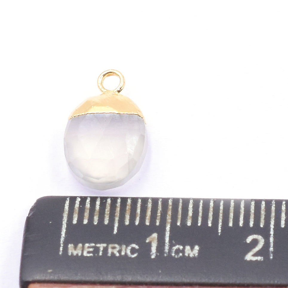 Chalcedony 10X8 MM Oval Shape Gold Electroplated Pendant (Set Of 2 Pcs)
