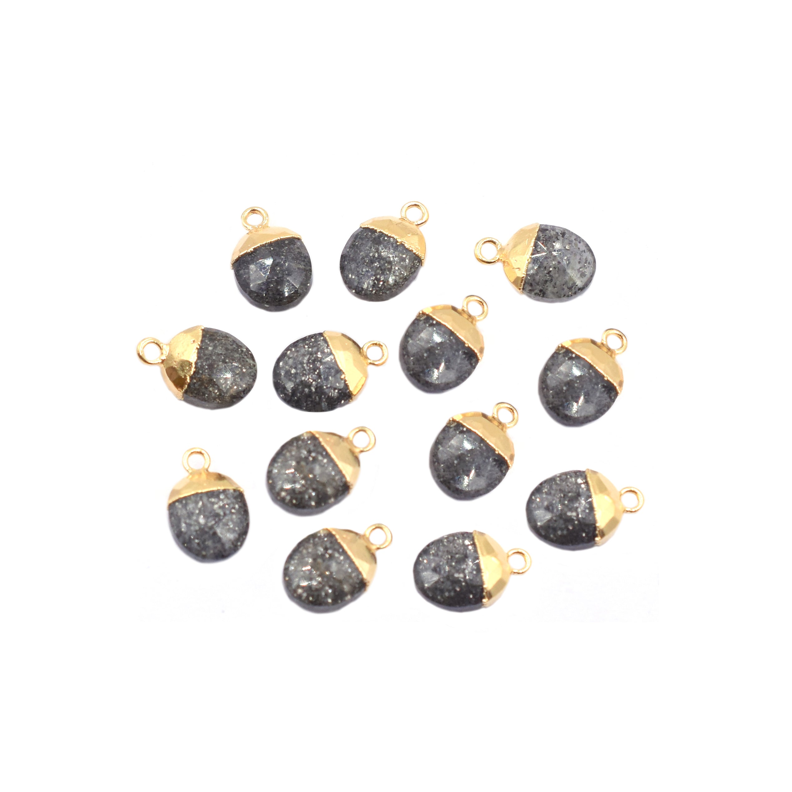 Black Sunstone 10X8 MM Oval Shape Gold Electroplated Pendant (Set Of 2 Pcs)