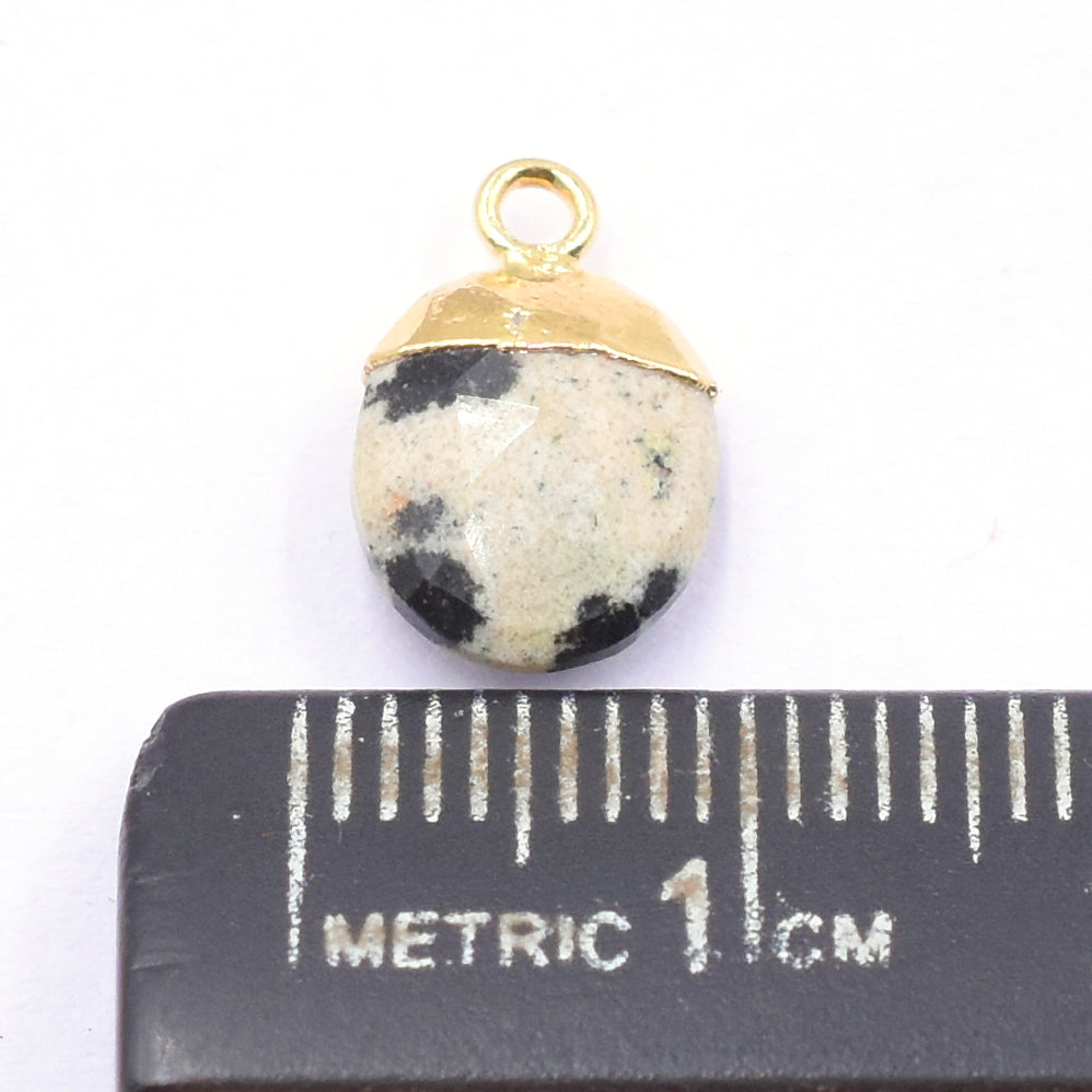 Dalmatian Jasper 10X8 MM Oval Shape Gold Electroplated Pendant (Set Of 2 Pcs)