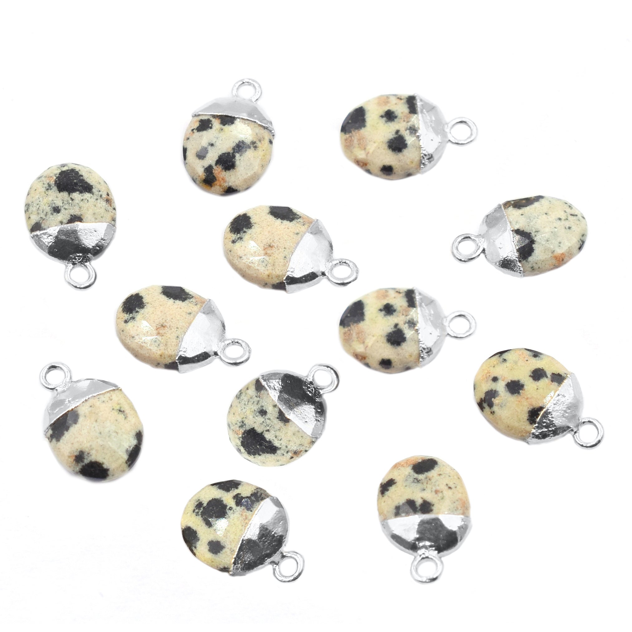 oval shaped Dalmatian Jasper pendant with silver finish