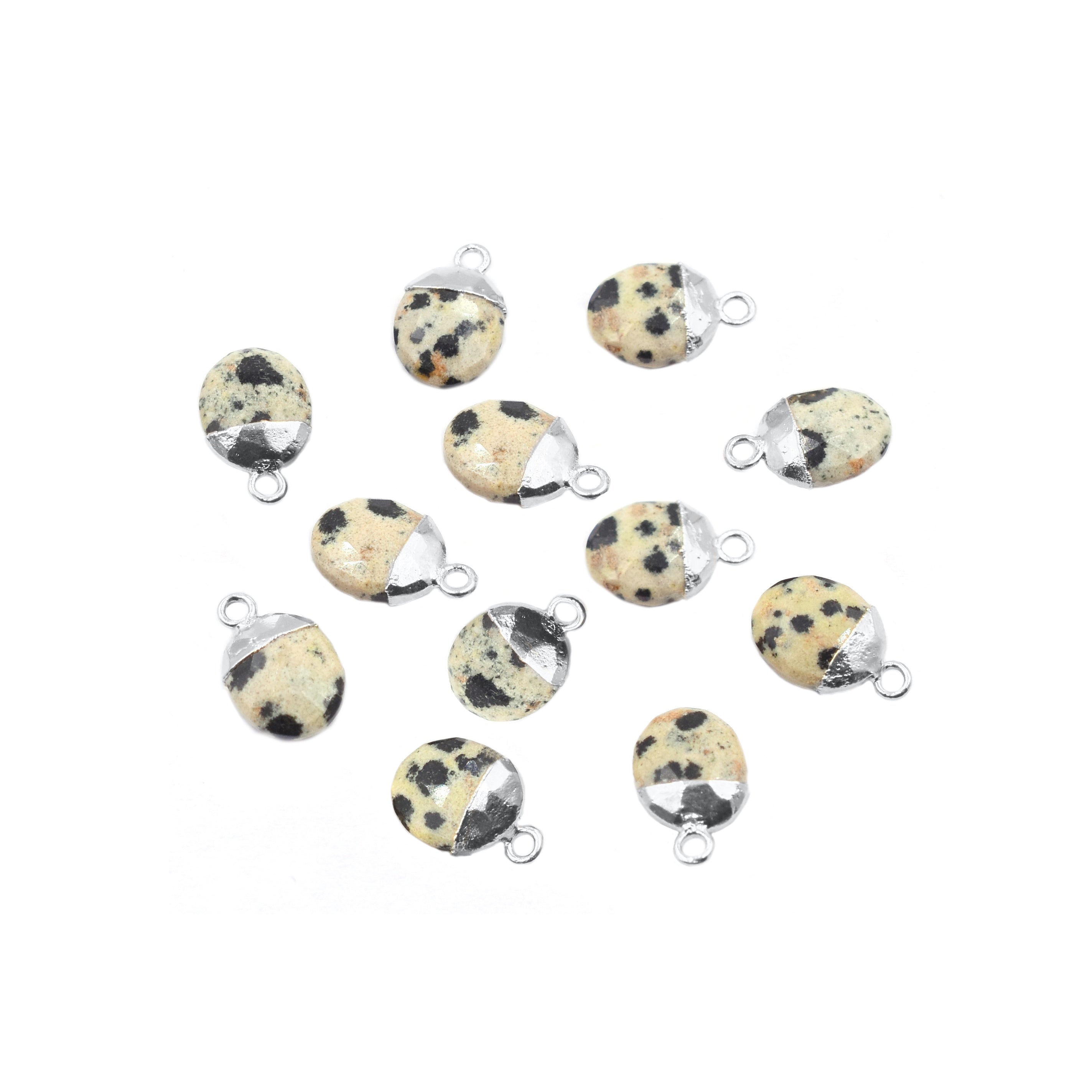 Dalmatian Jasper 10X8 MM Oval Shape Rhodium Electroplated Pendant (Set Of 2 Pcs)