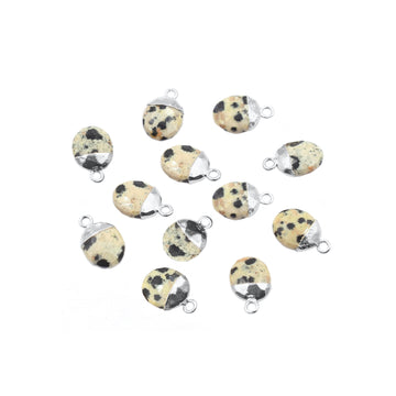 Dalmatian Jasper 10X8 MM Oval Shape Rhodium Electroplated Pendant (Set Of 2 Pcs)