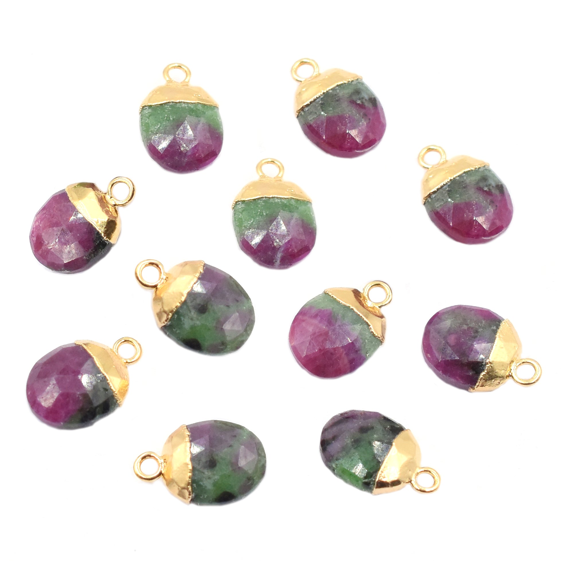 Ruby Zoisite 10X8 MM Oval Shape Gold Electroplated Pendant (Set Of 2 Pcs)