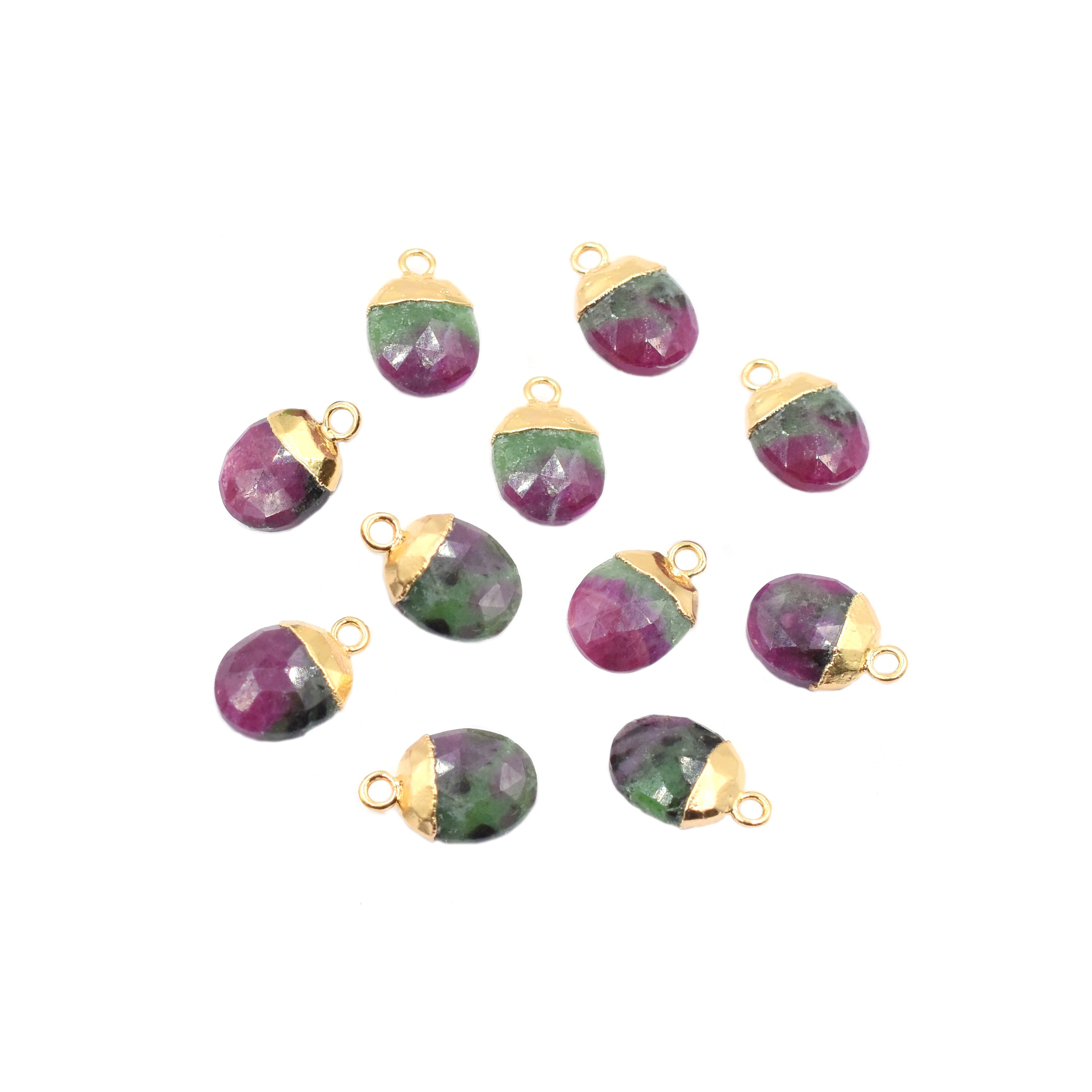 Ruby Zoisite 10X8 MM Oval Shape Gold Electroplated Pendant (Set Of 2 Pcs)