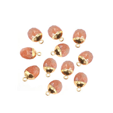 Sunstone 10X8 MM Oval Shape Gold Electroplated Pendant (Set Of 2 Pcs)