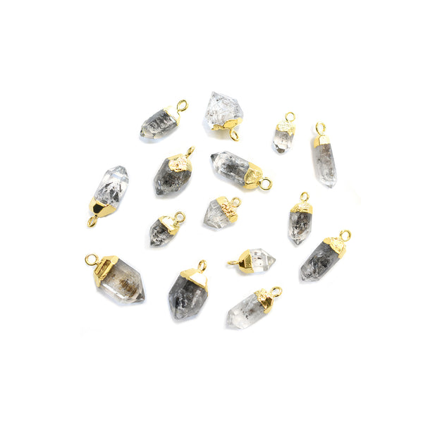 Diamond Quartz 7X5 To 11X9 MM Rough Shape Gold Electroplated Pendant (Set Of 2 Pcs)