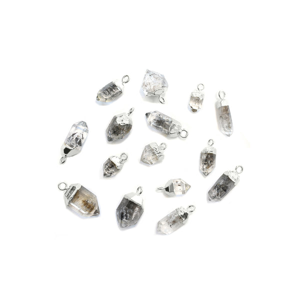 Diamond Quartz 7X5 To 11X9 MM Rough Shape Rhodium Electroplated Pendant (Set Of 2 Pcs)