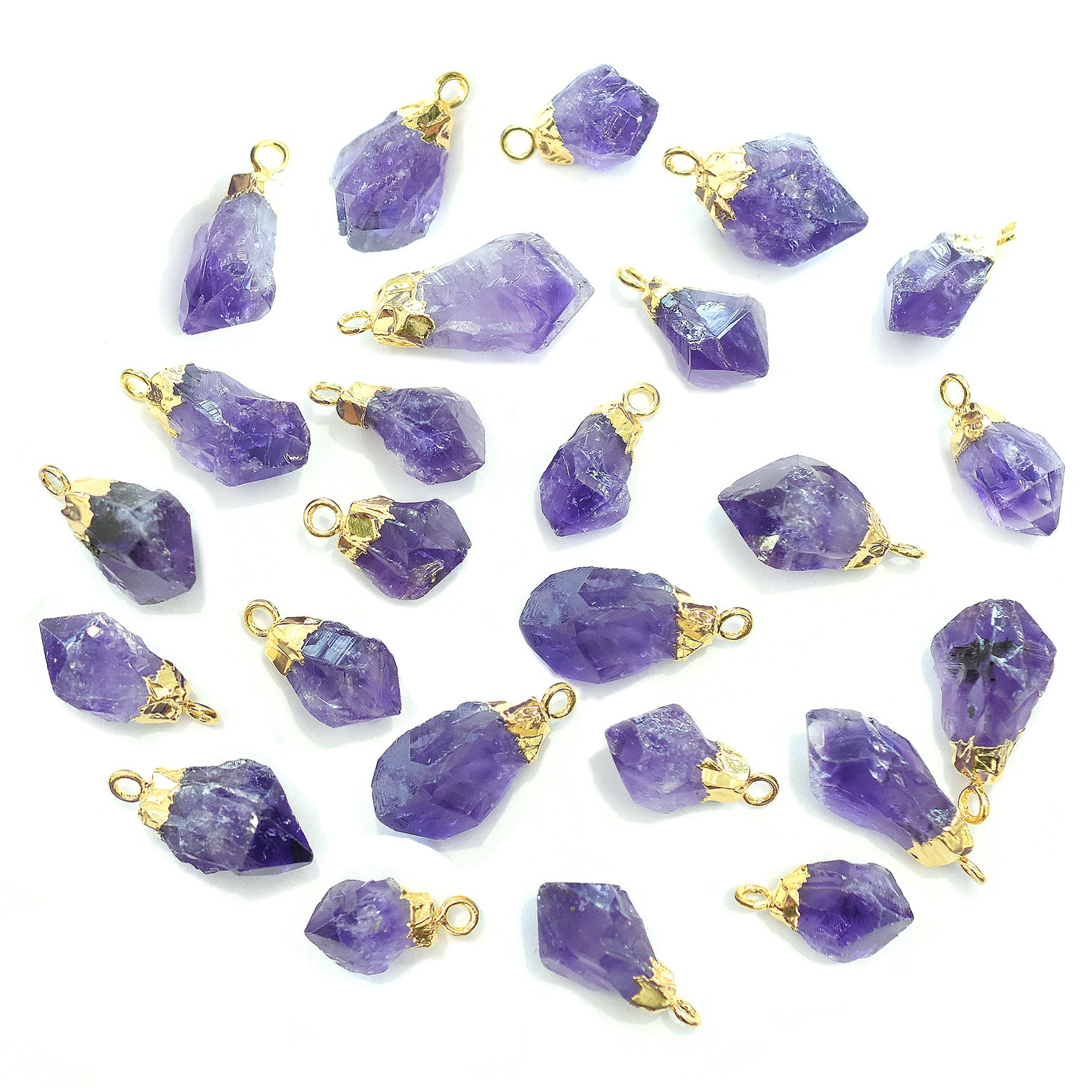 Amethyst 8X5 To 10X6 MM Rough Shape Gold Electroplated Pendant (Set Of 2 Pcs)