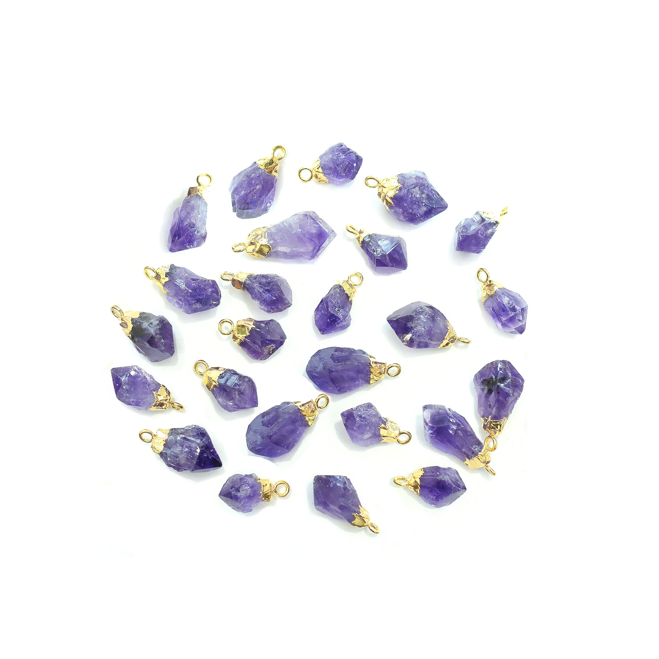Amethyst 8X5 To 10X6 MM Rough Shape Gold Electroplated Pendant (Set Of 2 Pcs)