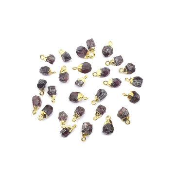 Garnet 8X5 To 9X6 MM Rough Shape Gold Electroplated Pendant (Set Of 2 Pcs)