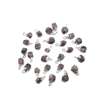 Garnet 8X5 To 9X6 MM Rough Shape Rhodium Electroplated Pendant (Set Of 2 Pcs)