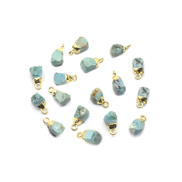 Kingman Block Turquoise 8X5 To 9X6 MM Rough Shape Gold Electroplated Pendant (Set Of 2 Pcs)