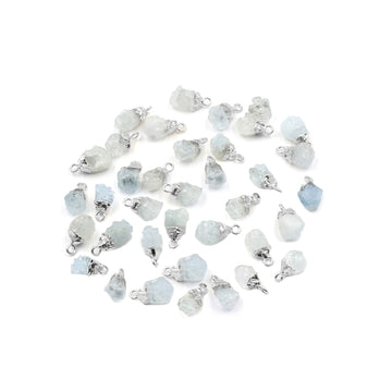 Aquamarine 8X5 To 9X6 MM Rough Shape Rhodium Electroplated Pendant (Set Of 2 Pcs)