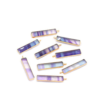 Fluorite 27X6 MM Rectangle Shape Silver Bezel Vermeil Pendant