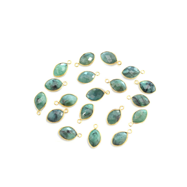 Raw Emerald 12X9 MM Marquise Shape Silver Bezel Vermeil Pendant (Set Of 2 Pcs)