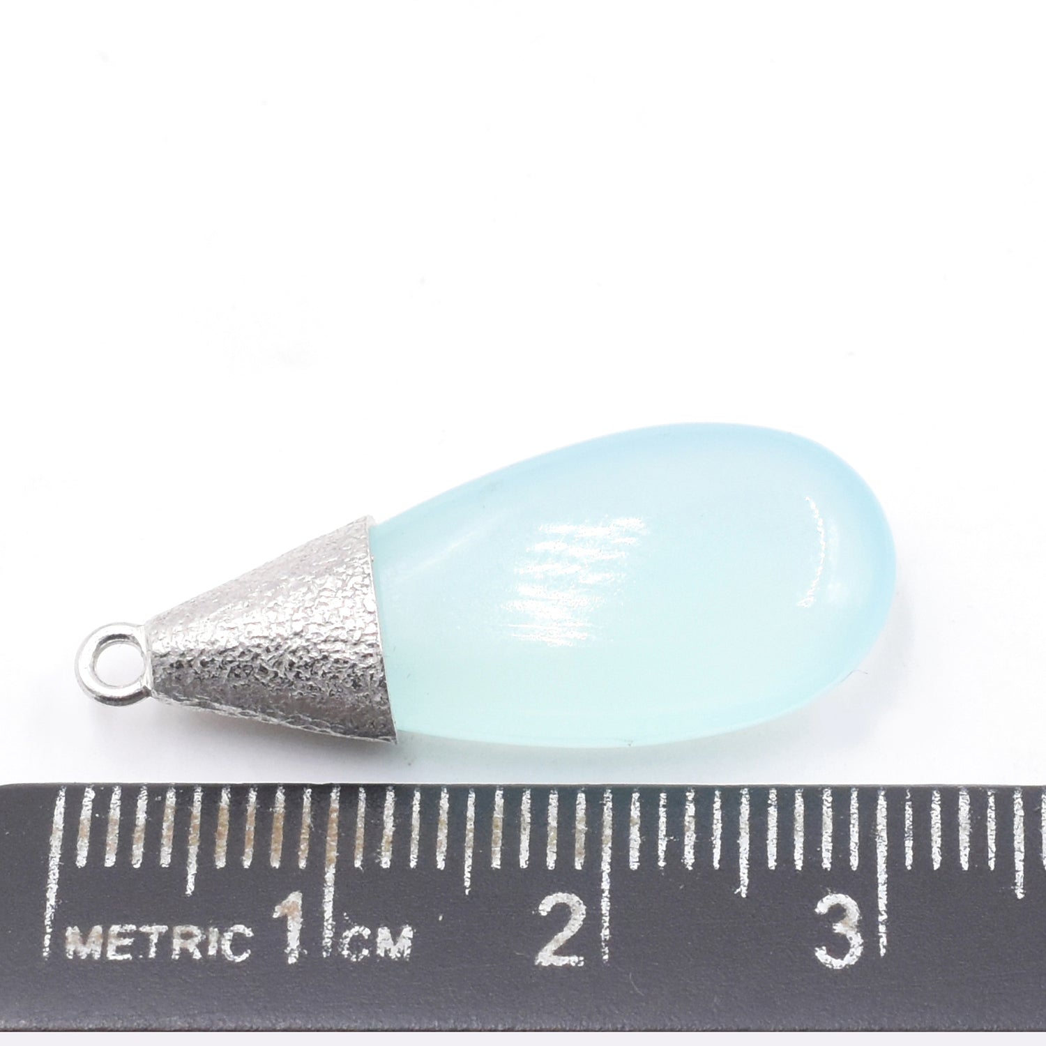 Aqua Chalcedony 25X10 MM Elongated Drop Shape Silver Bezel Rhodium Plated Pendant