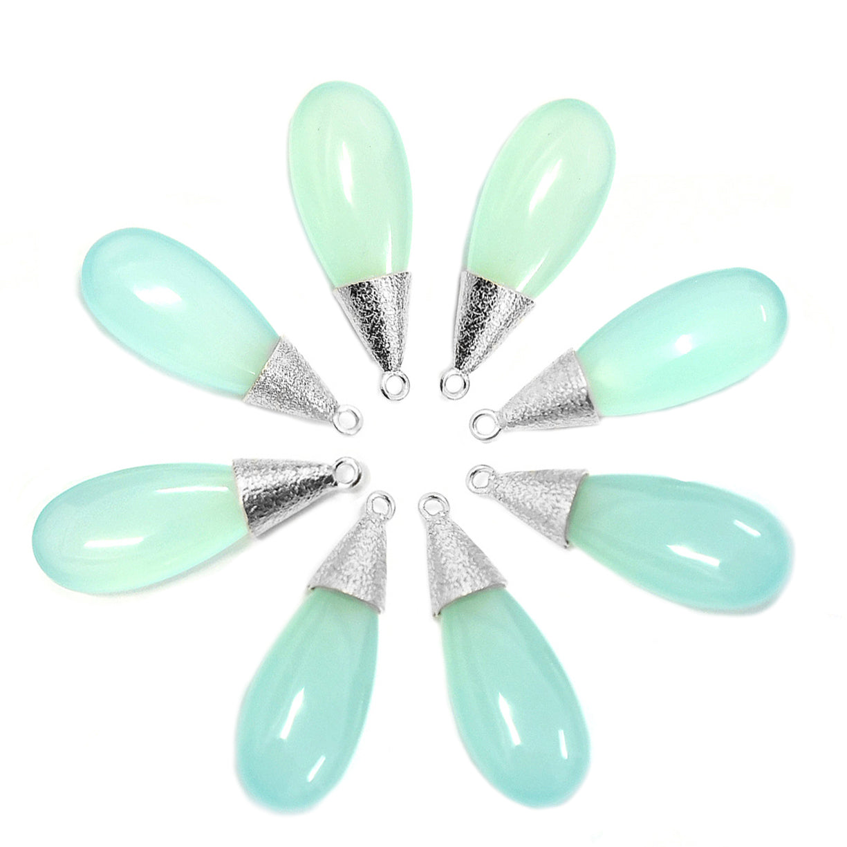 Aqua chalcedony pendant with silver plated bezel