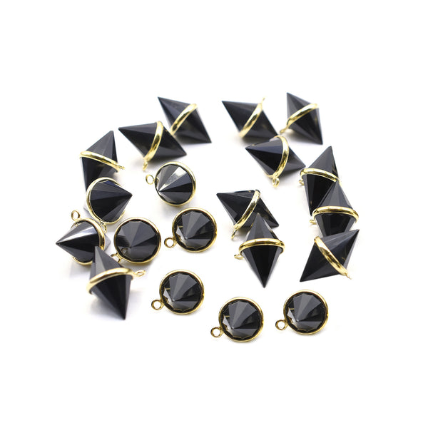 Black Onyx 10X12 MM Cone Shape Silver Bezel Vermeil Pendant