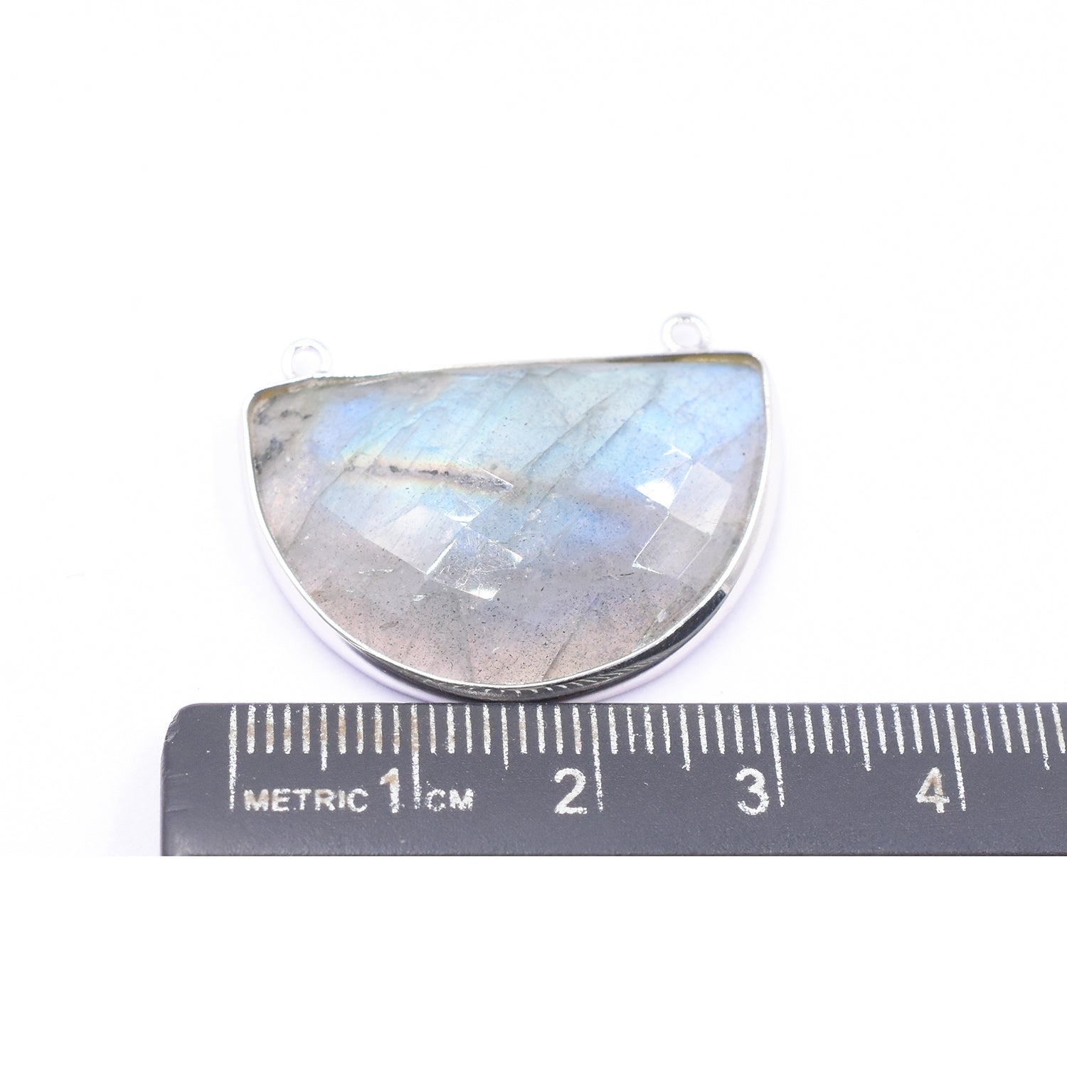 Labradorite 30X22 MM Half Round Shape Silver Bezel Rhodium Plated Pendant