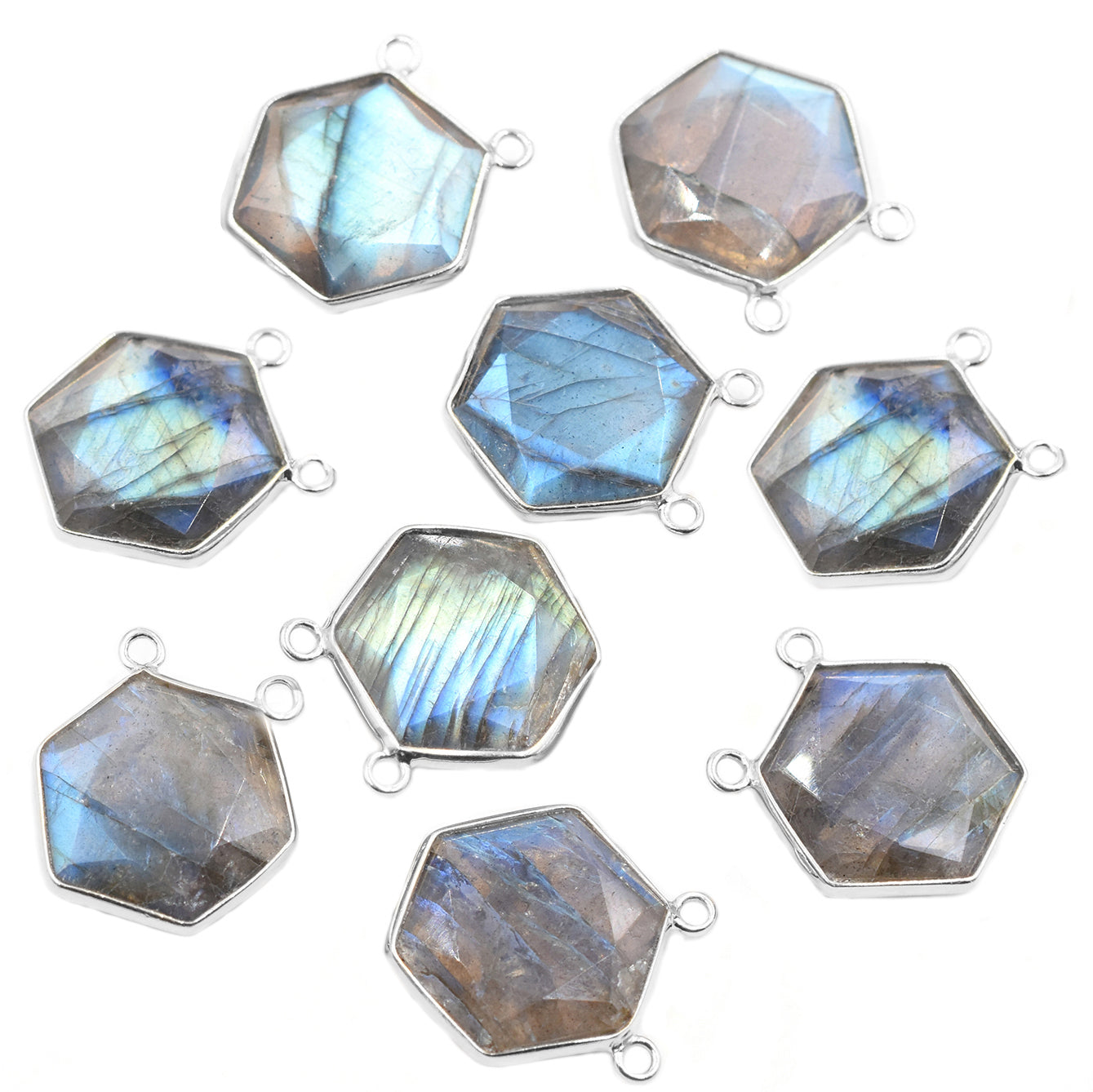 Labradorite 20X18 MM Hexagon Shape Silver Bezel Rhodium Plated Pendant