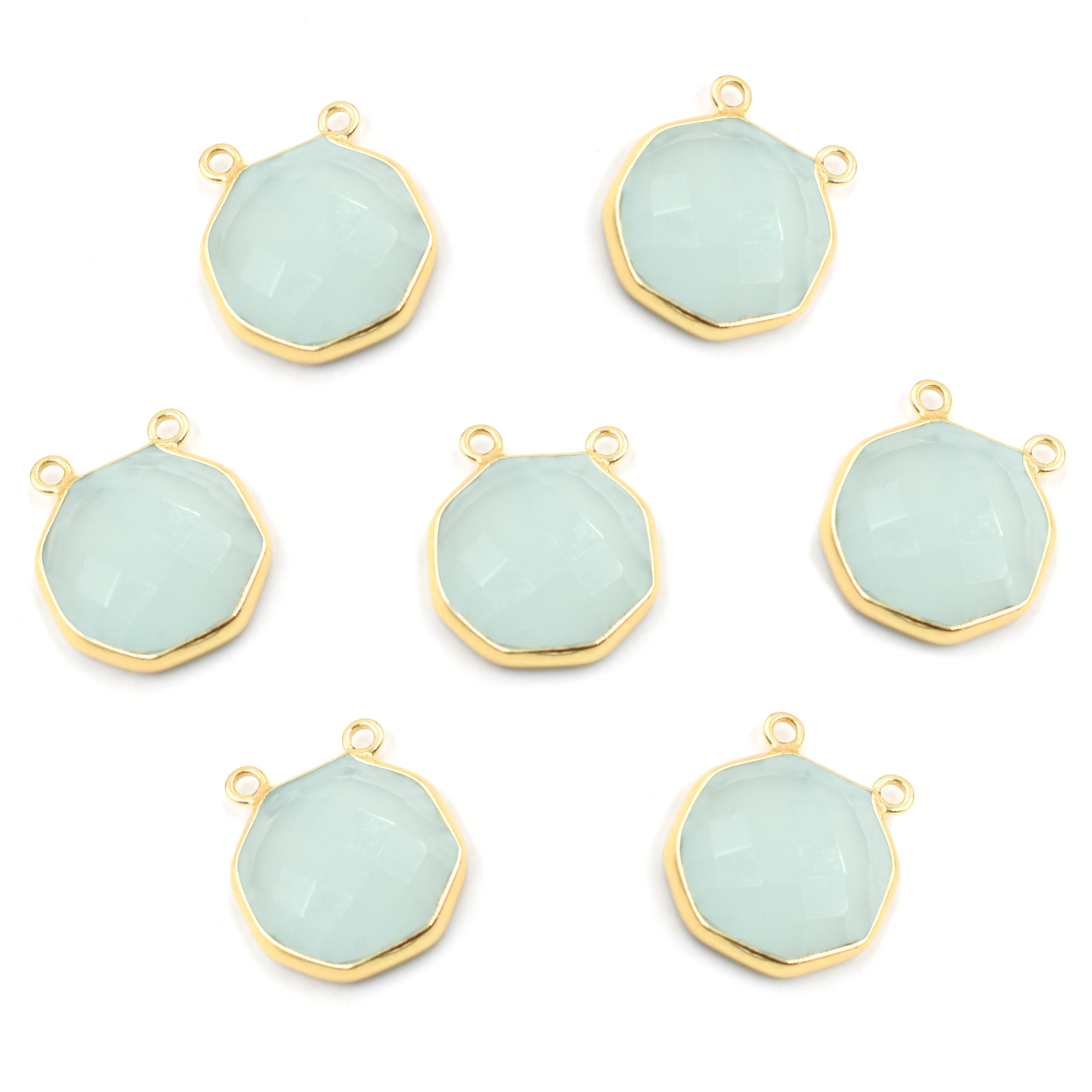Octagon-shaped aqua chalcedony set in silver vermeil pendant