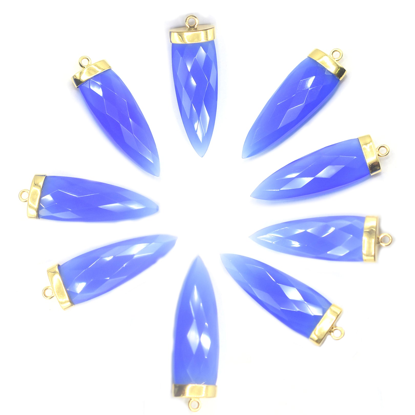 Blue Chalcedony 32X10 MM Arrow Shape Silver Bezel Vermeil Pendant