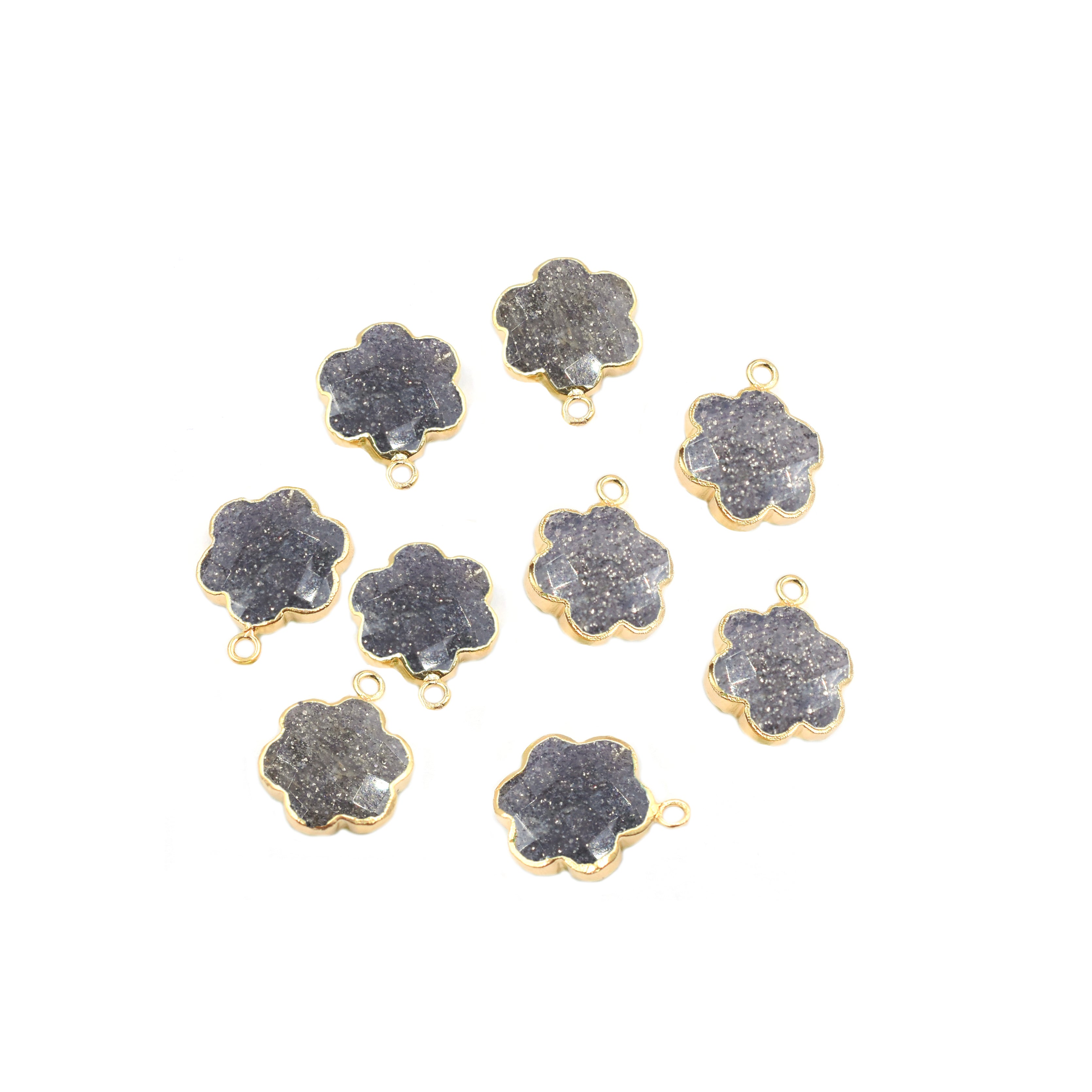 Black Sunstone 13 To 15 MM Clover Leaf Shape Gold Electroplated Pendant