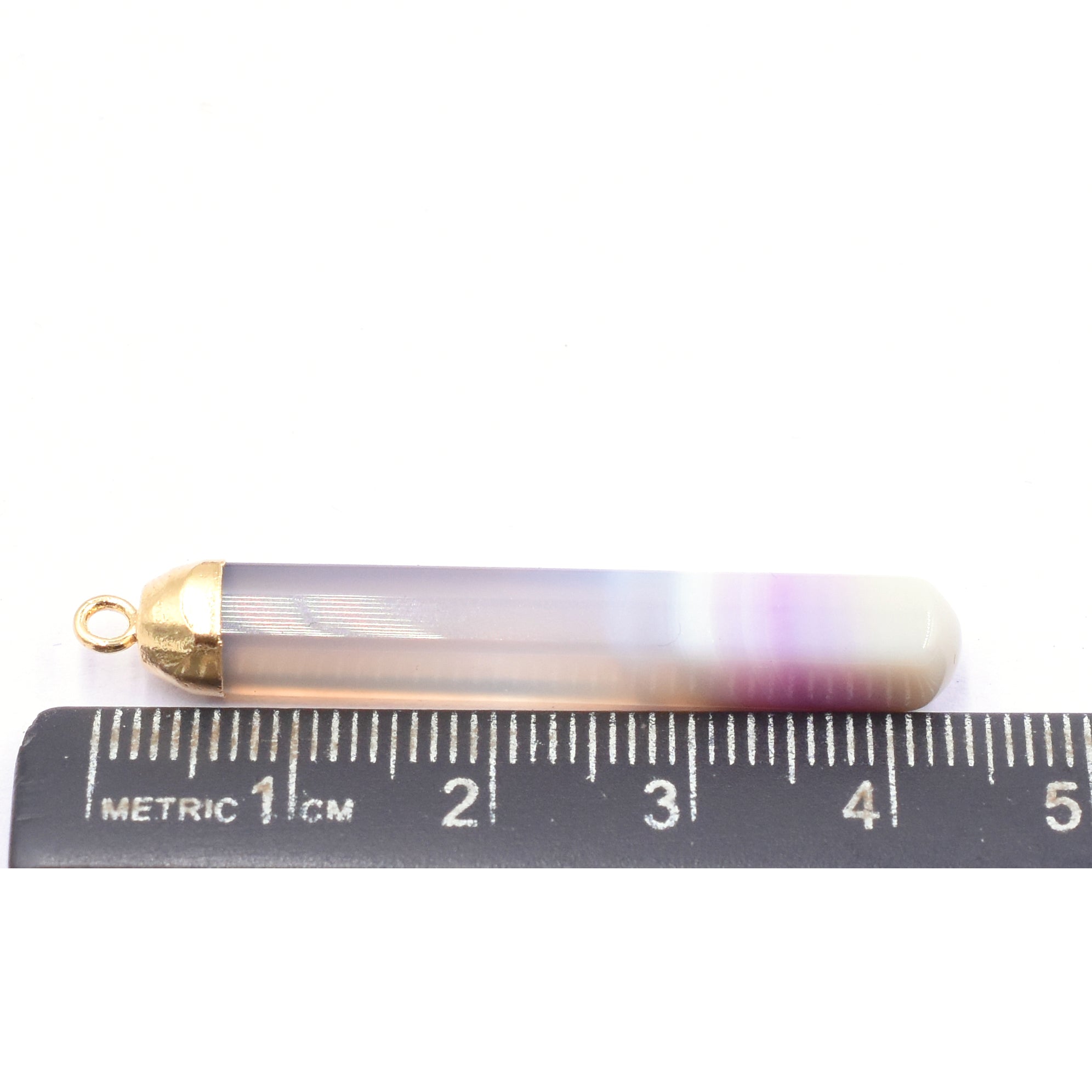 Purple Banded Agate 42X7 MM Capsule Shape Gold Electroplated Pendant