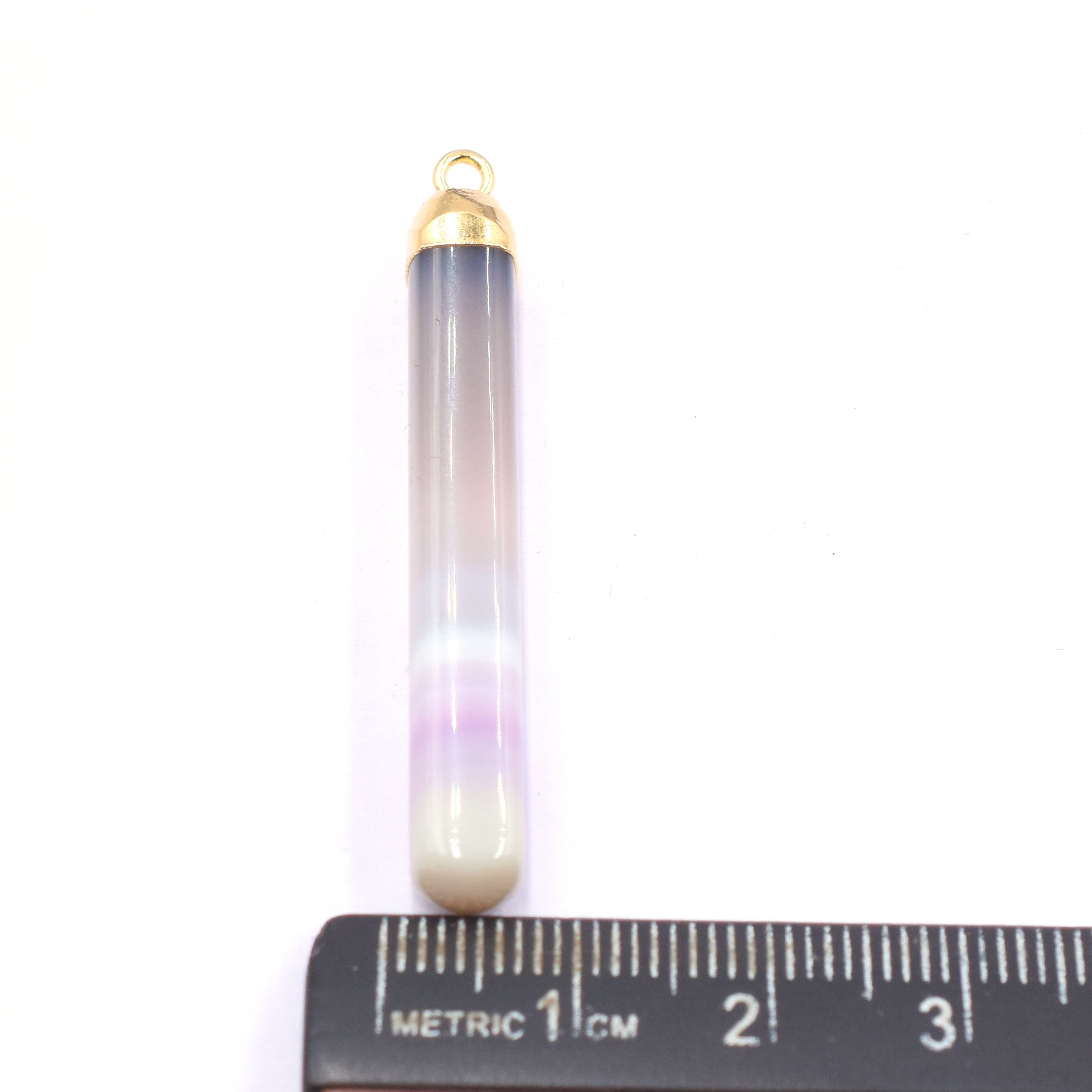Purple Banded Agate 42X7 MM Capsule Shape Gold Electroplated Pendant
