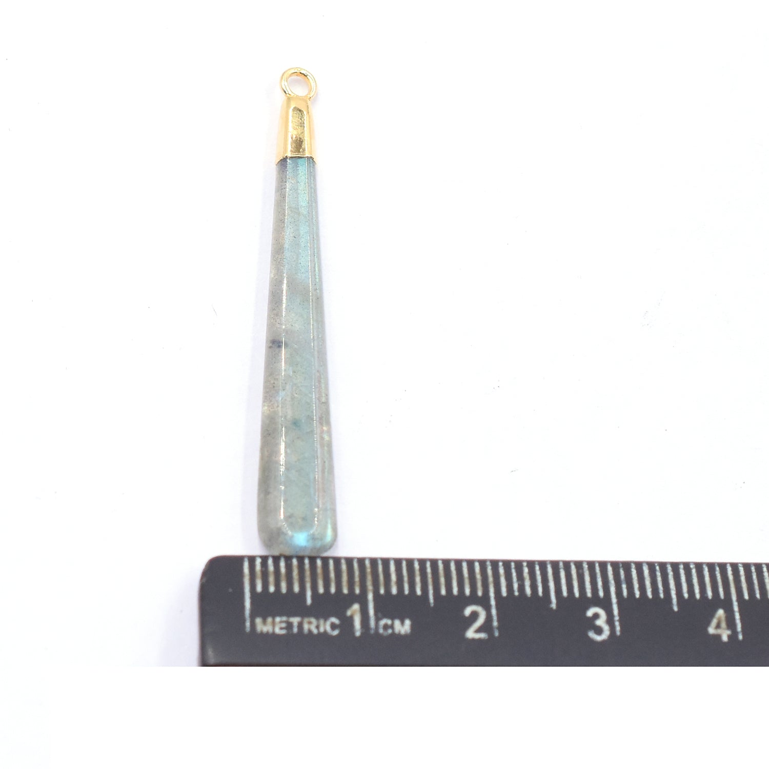 Labradorite 45X7 MM Elongated Drop Shape Gold Electroplated Pendant