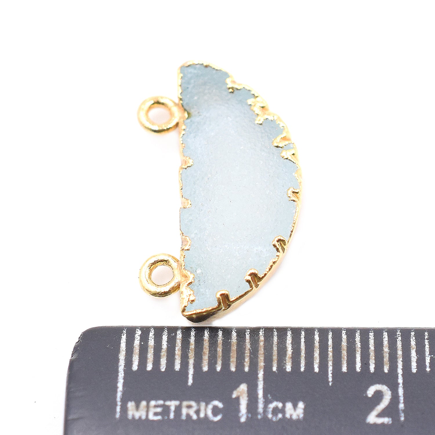 White Druzy 9X20 MM Half Round Shape Gold Electroplated Pendant