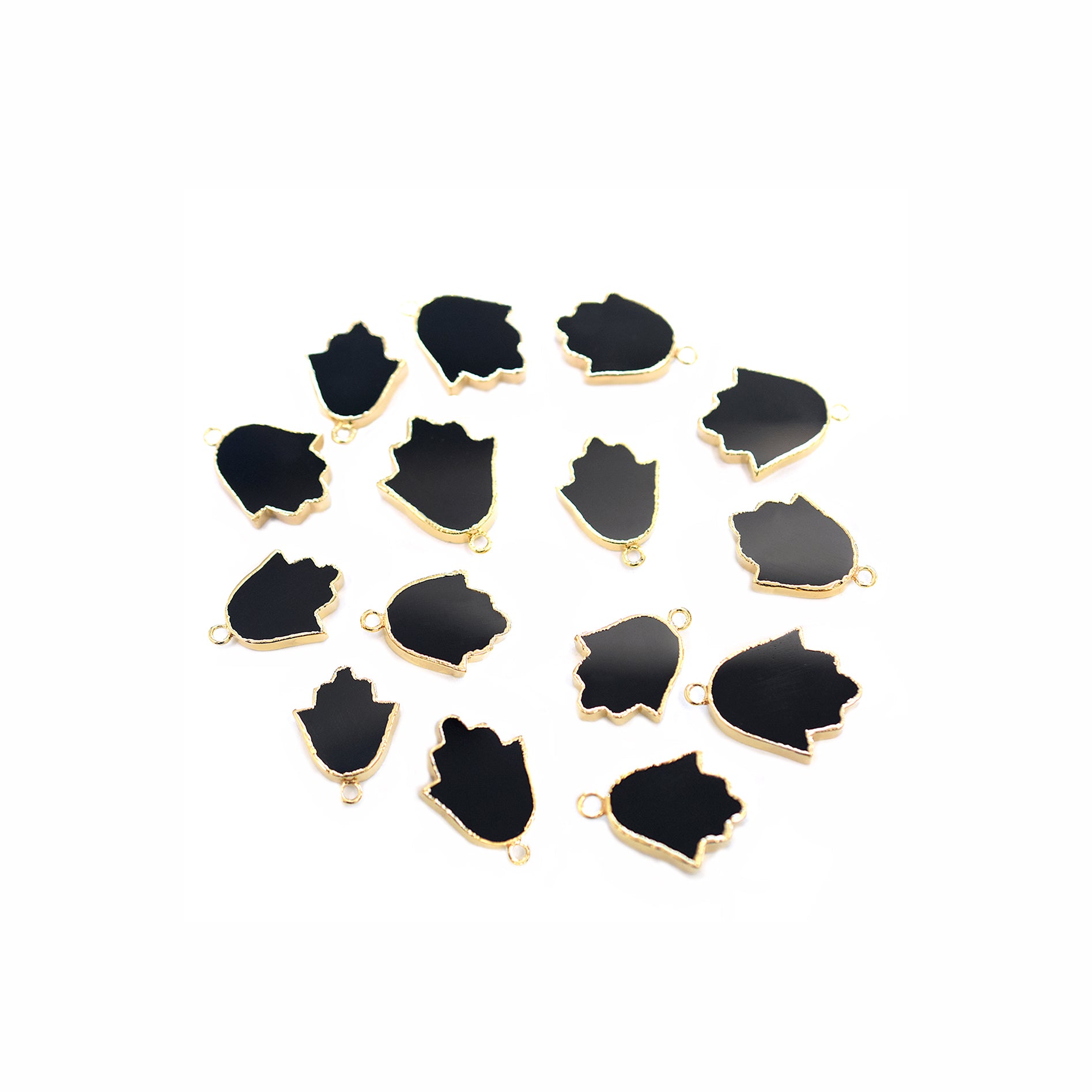 Black Onyx 12X3 MM Hamsa Shape Gold Electroplated Pendant