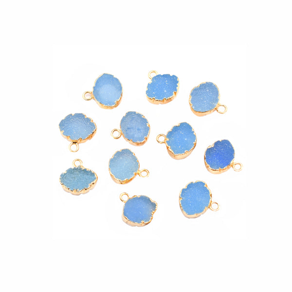 Blue Druzy 10X7 MM Marquise Shape Gold Electroplated Pendant (Set Of 2 Pcs)