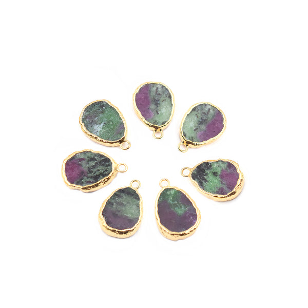 Ruby Zoisite 18X14 MM Pear Shape Gold Electroplated Pendant