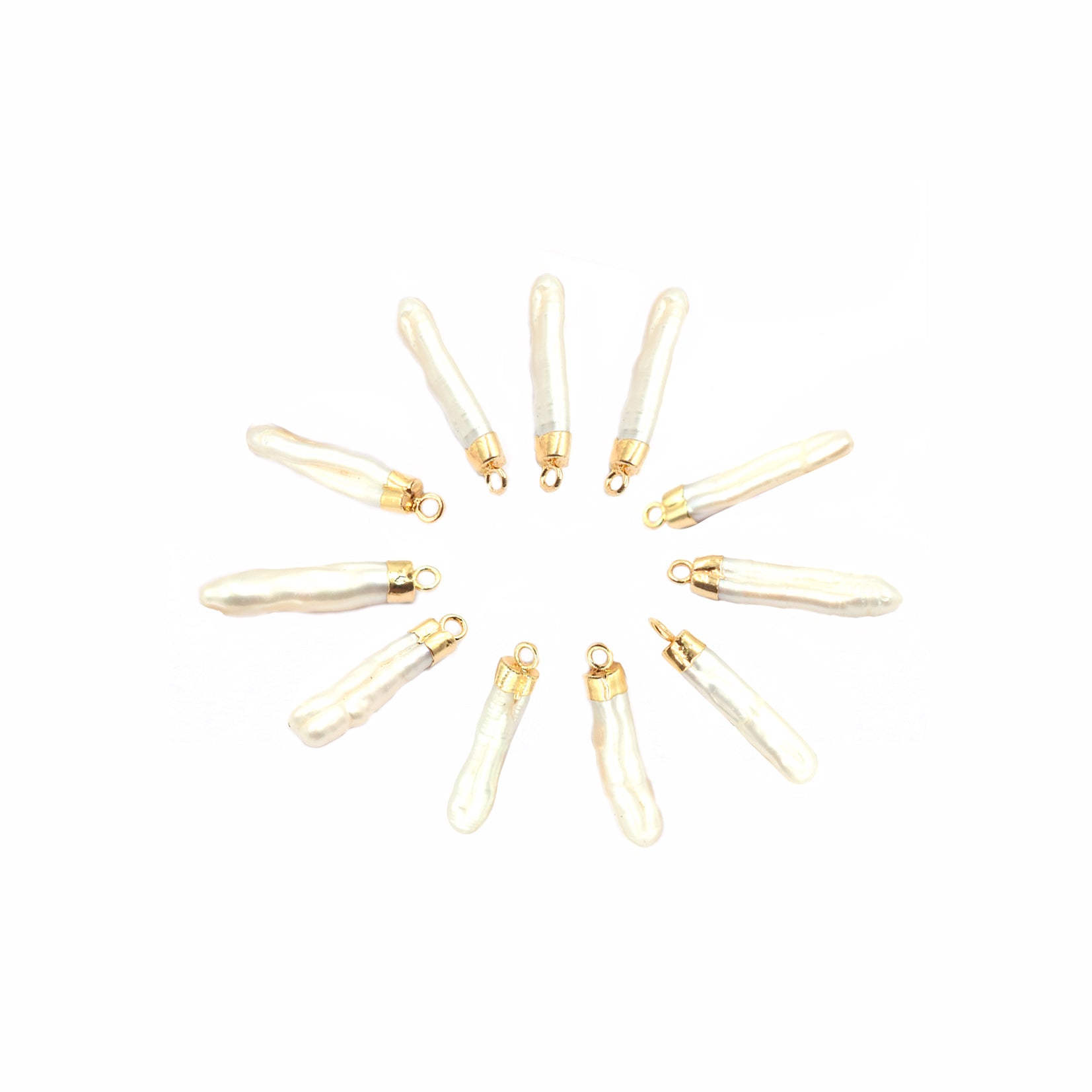 Fresh Water Pearl 16X3 To 20X3 MM Pencil Shape Gold Electroplated Pendant (Set Of 2 Pcs)