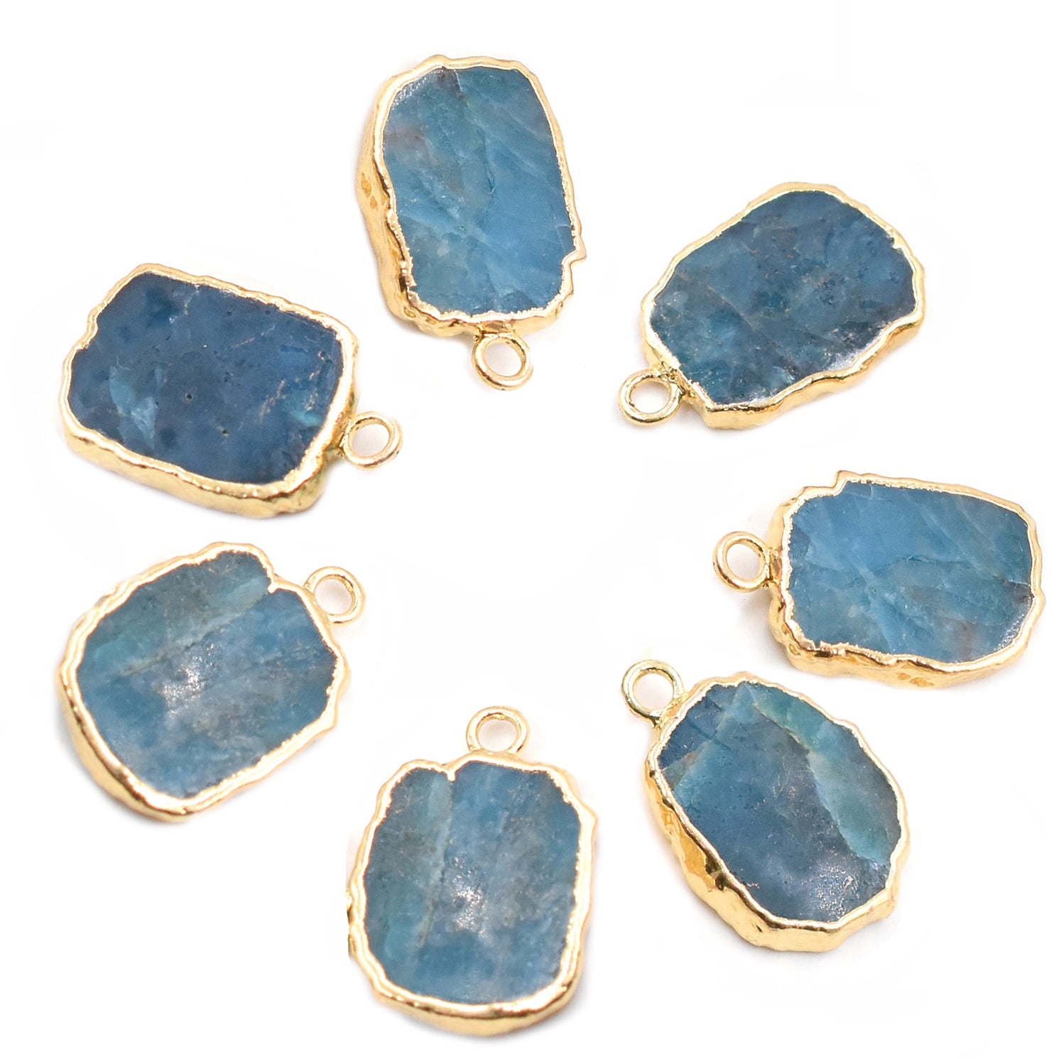 Blue Apatite 14X10 MM Rectangle Shape Gold Electroplated Pendant