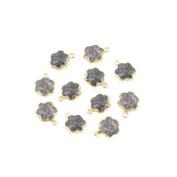 Black Sunstone Clover Leaf Shape 10 To 11 MM Gold Electroplated Pendant (Set Of 2 Pcs)