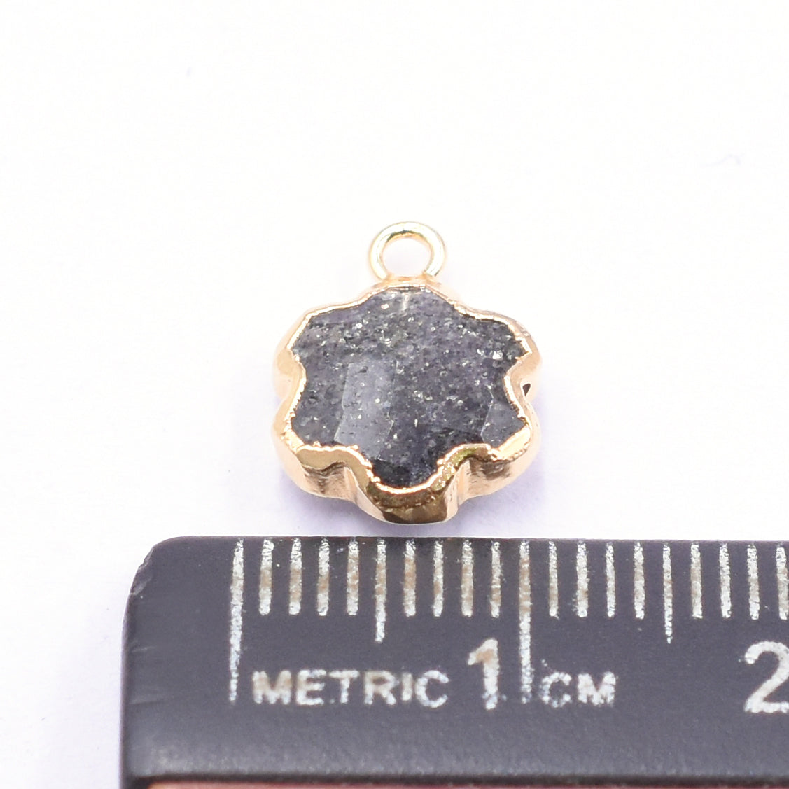 Black Sunstone 10 To 11 MM Clover Leaf Shape Gold Electroplated Pendant (Set Of 2 Pcs)