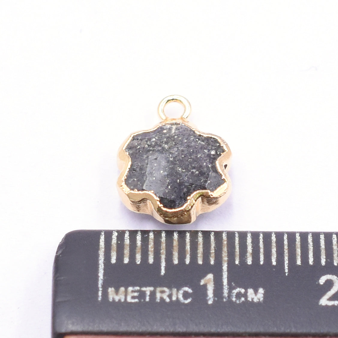 Black Sunstone Clover Leaf Shape 10 To 11 MM Gold Electroplated Pendant (Set Of 2 Pcs)