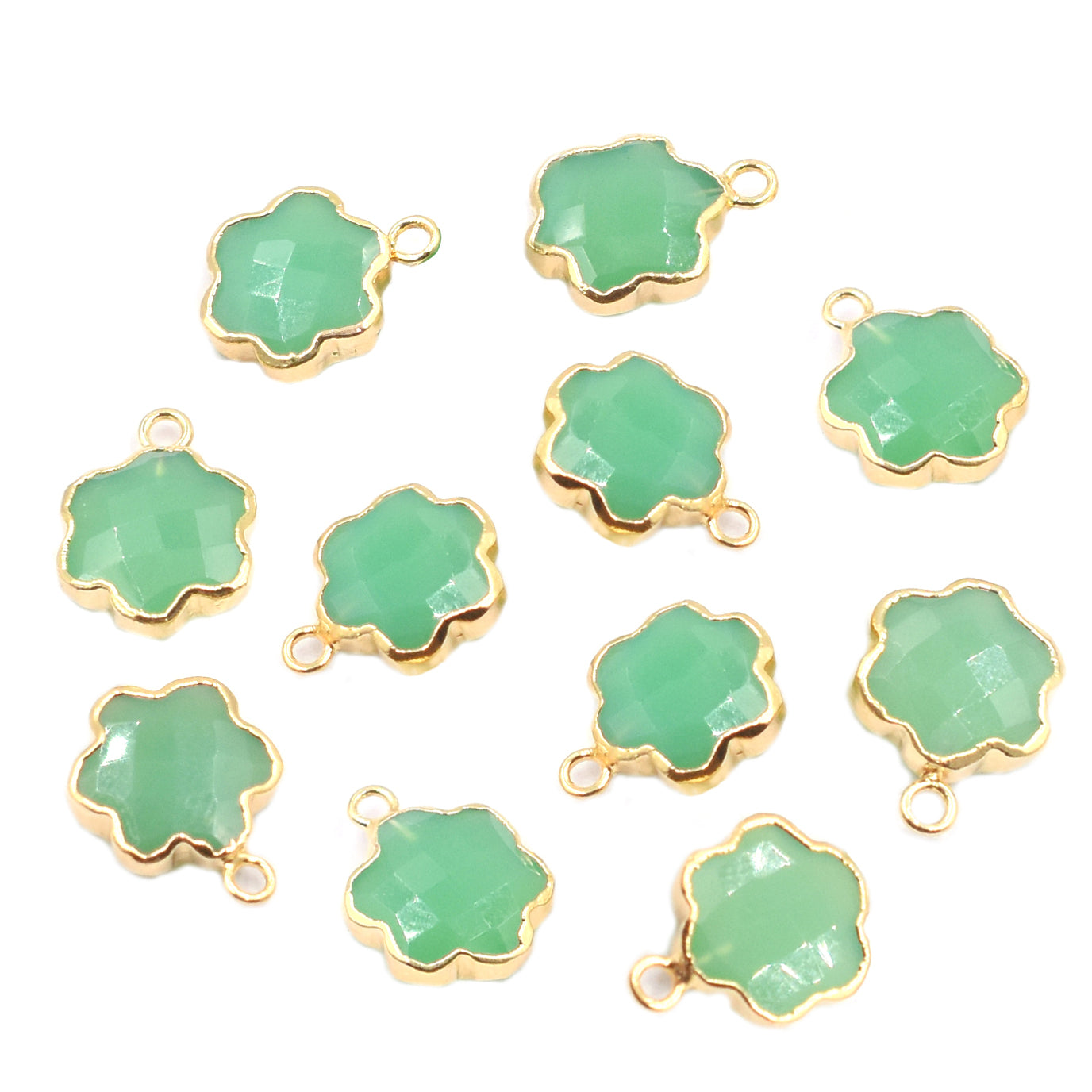 Chrysoprase Chalcedony 10 To 11 MM Clover Leaf Shape Gold Electroplated Pendant (Set Of 2 Pcs)