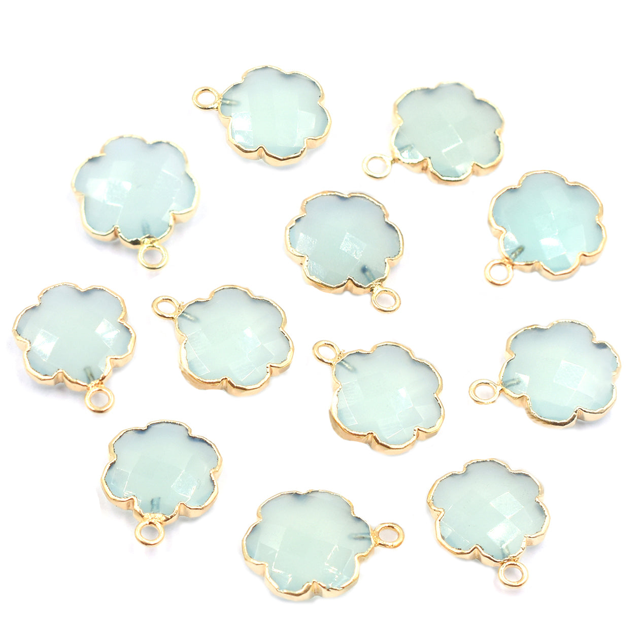 Aqua Chalcedony 13 To 15 MM Clover Leaf Shape Gold Electroplated Pendant