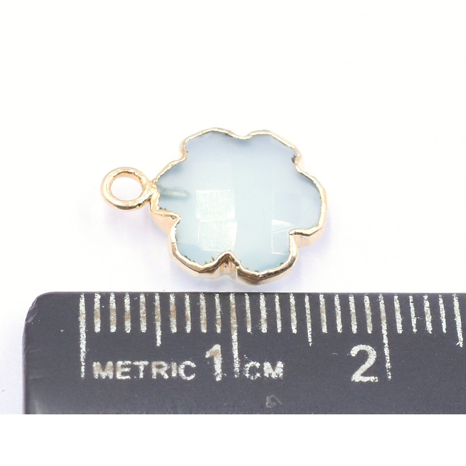 Electroplated gold aqua chalcedony barrel connector