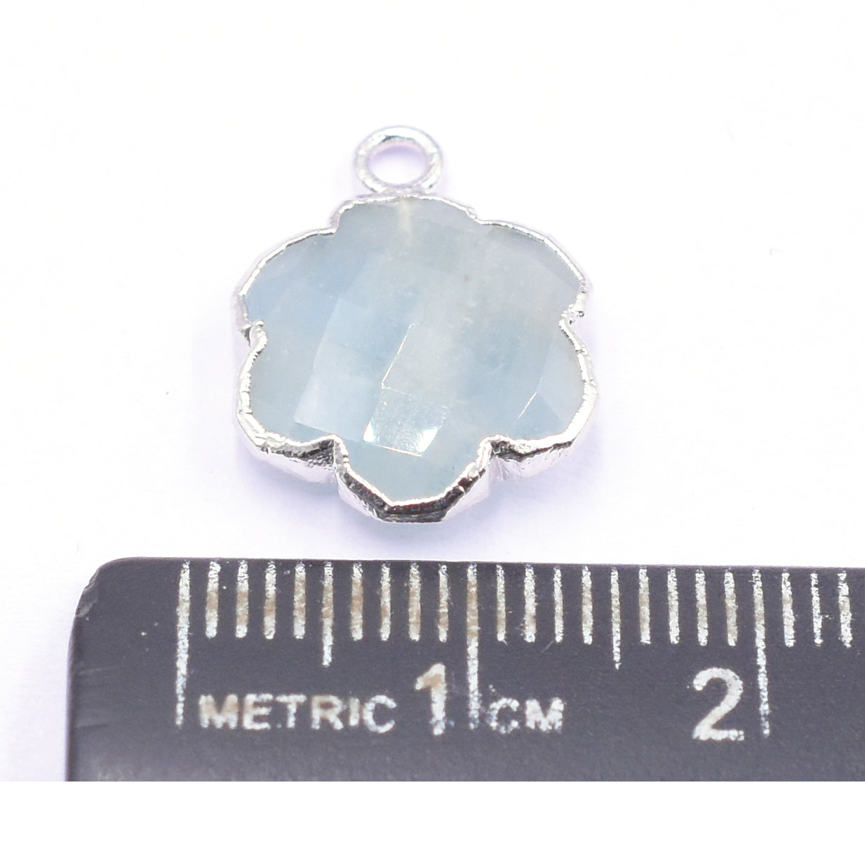Aquamarine 10 To 11 MM Clover Leaf Shape  Rhodium Electroplated Pendant (Set Of 2 Pcs)